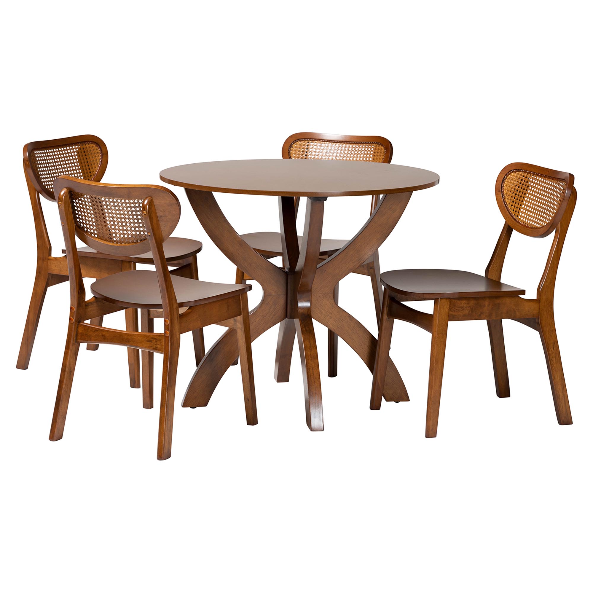 bali & pari Linda 5-Piece Natural Rattan Dining Set - Handwoven Wicker Dining Furniture with Cushioned Seats, Boho Coastal Kitchen or Dining Room Set